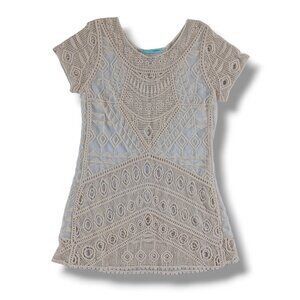 Maurices Womens Sheer Crochet Lace Mesh Tunic Top Cream Natural Size S